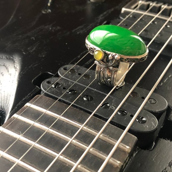 925 Sterling silver inlay Middle Eastern Amber Ring ｜Color :Green ｜ Open… - Picture 4 of 11